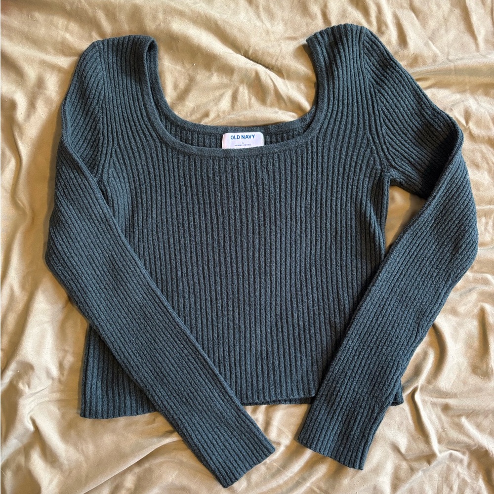 Green Scoop-Neck Ribbed Sweater